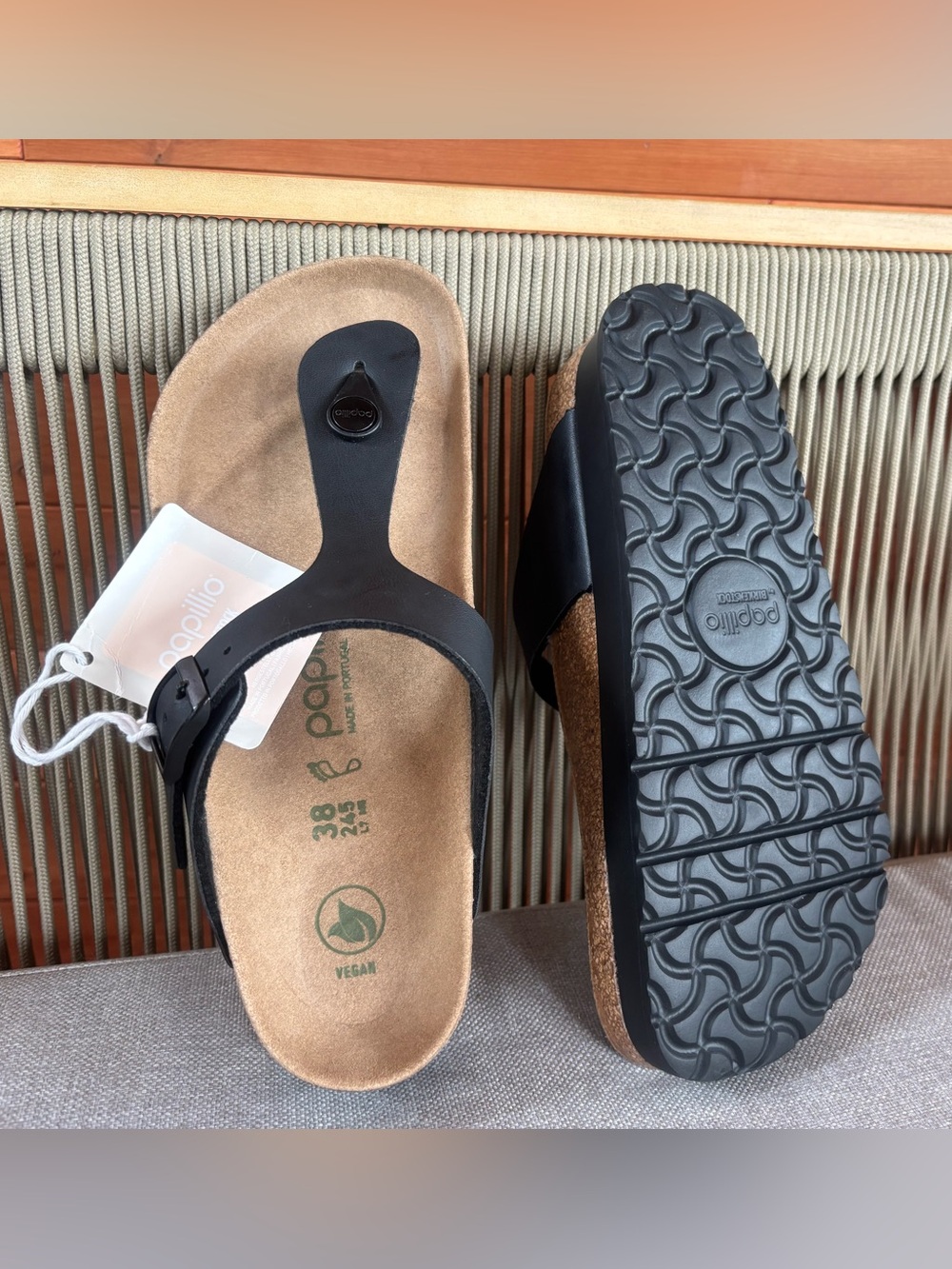 Birkenstock 💅 Papillio Gizeh Flex Vegan Leather Black Platform Sandals NEW - Picture 2 of 6